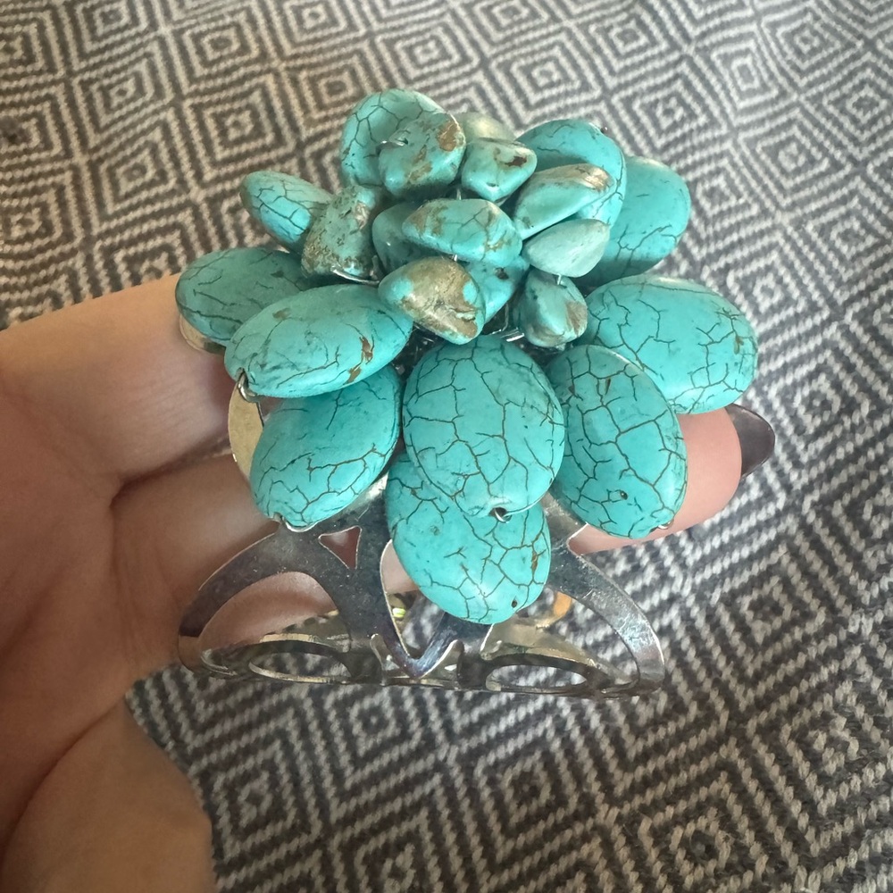 Adjustable Turquoise Stone Silver Cuff Bracelet - image 1